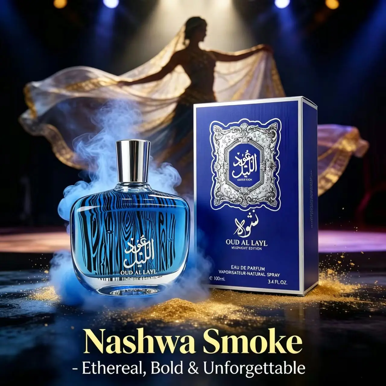 OUD AL LAYL Midnight Arabian Oud Eau De Parfum - 100ml Premium, Arabian Scent, Long-Lasting Woody Amber Smoke Fragrance, Luxury Blue Wood Grain Bottle, Dubai-Inspired Oriental Perfume for Men, Ideal Gift