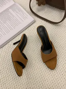 Women's Slimming Heeled Sandals, Elegant Versatile Flip Flops, Fashionable Slide Sandals, Fashionable PU Upper Rubber Sole, Plain Pattern, Less Than Ankle Height
