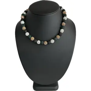 Iced Rhinestone Crystal Disco Ball Crystal Bead Baseball Necklace Army Camo