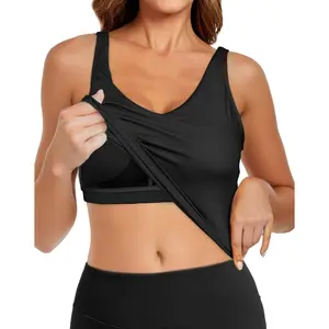Solid-color women's high-support sports bras without underwire, padded, tight-fitting sports vests with built-in bras and short tops