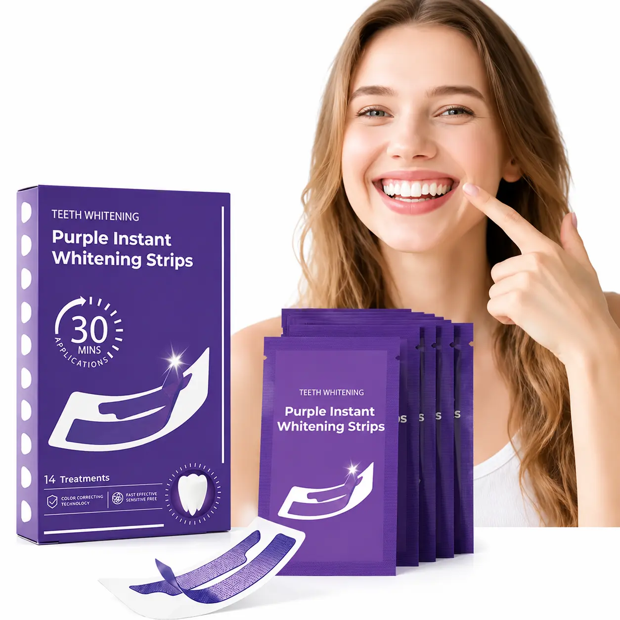 Purple Teeth Whitening Strips,28 Whitening Sessions,Purple Tooth Whitening, Tooth Stain Treatment, Combining Whitening and Colour Correction,Peroxide-Free