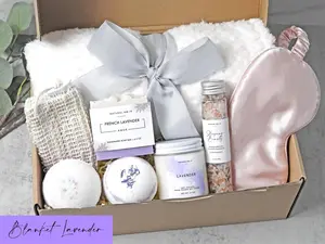 Care Package Gift| Relaxation Blanket Spa Gift Set| Lavender Rose| Self care Gift| Handmade Gift for her| Gift Baskets for Women