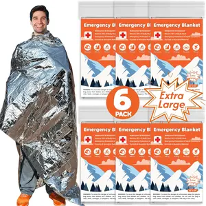 6 Pack Emergency Thermal Blanket Survival, Space Blanket, Silver Foil for Survival, Survival Kit Camping Blankets, Body Warmer, Hiking