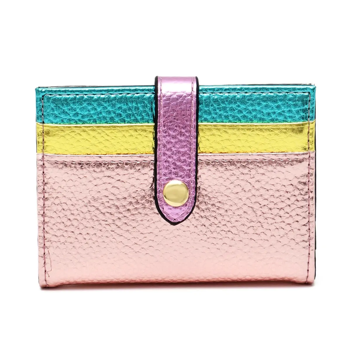 Fashion Metallic Color Block PU Leather Credit Card Holder Women'S Colorful Bifold Short Wallet Multi Card Slots Purse Portable none