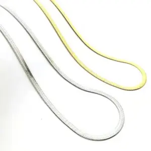 Flat Herringbone Snake Chain Necklace - Gold Silver Thin Choker Necklace For Women