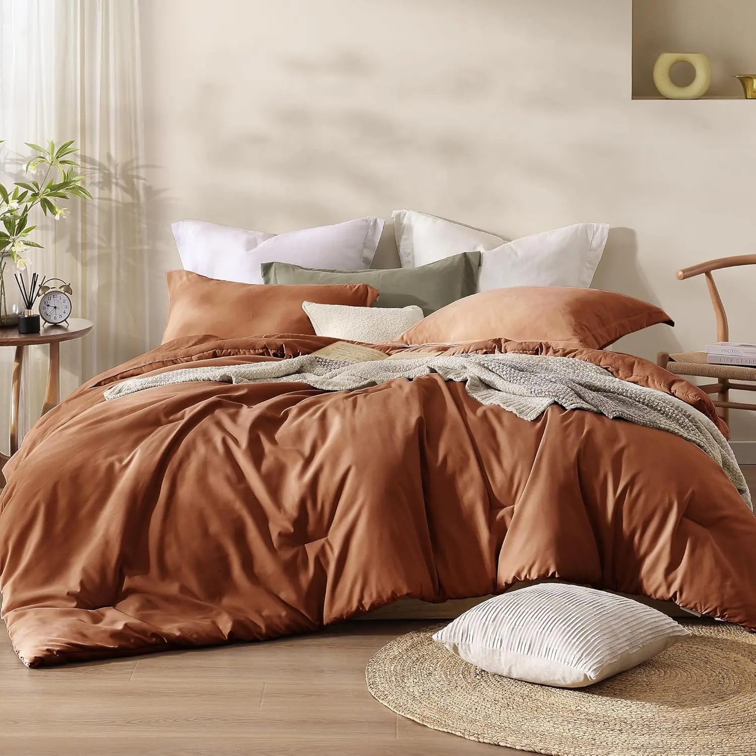 Burnt Orange King Comforter, Microsuede-Like King as Boho, Fluffy 3 King Size, Farmhouse Comforter Sets (Burnt Orange,102"*90")