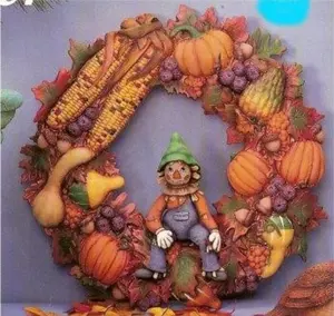 Fall Scarecrow Wreath Ceramic Bisque 14in Dia Unpainted or Painted Option Made to Order
