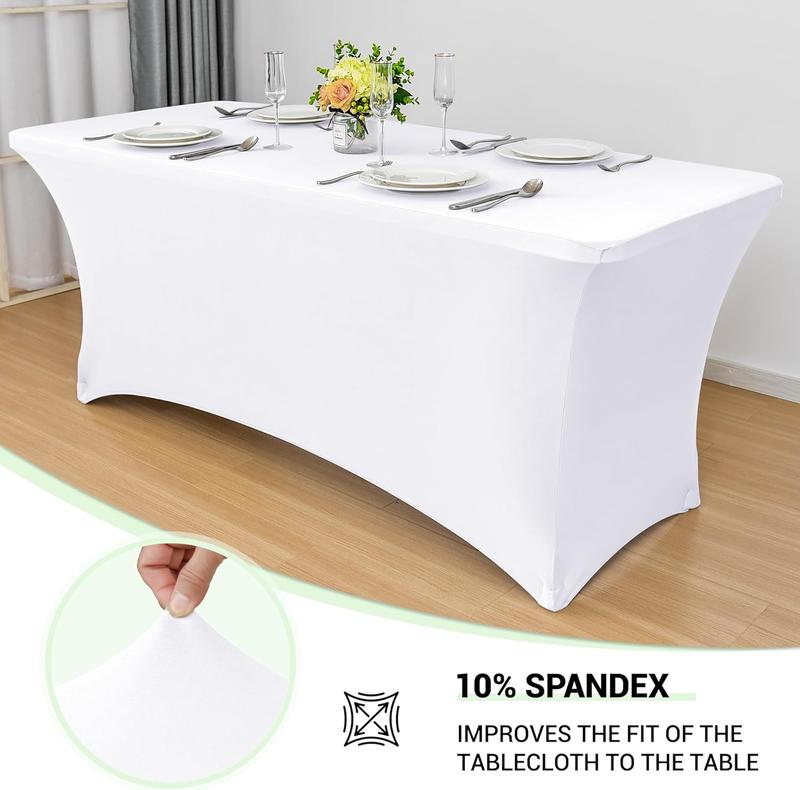 6FT Tablecloth [6 Pack, White] 200 GSM Stretch, Fitted, Washable and Wrinkle Resistant Table Cloth Rectangle Cover for Trade Shows, Wedding, Parties [72Lx30Wx30H Inch]
