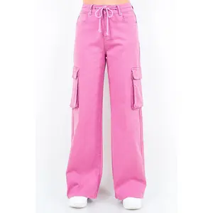 American Bazi Full Size Drawstring Wide Leg Cargo Pants Plus Size