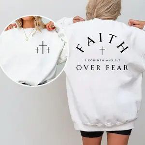 Faith Over Fear Sweatshirt, Bible Verse Christian Pullover, Inspirational Quote, Unisex Casual Top, Trending Faith Shirt, Cozy Fleece Sweatshirt, Everyday Casual Comfort M