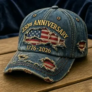 250th Anniversary Patriotic Baseball Cap, USA 1776-2026, Embroidered US Map Design, Casual Fashion Sports Hat, Pairs with Ripped Jeans