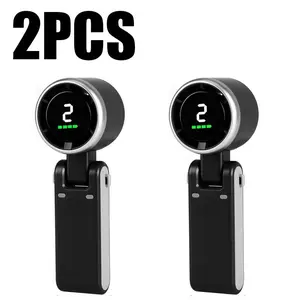 2 pairs portable handheld turbo fans with 5 adjustable speed settings, built-in 4000mAh battery for up to 10 hours of use, and a 3-in-1 design utilizing turbocharging technology.  Suitable for outdoor activities, travel, and office use.