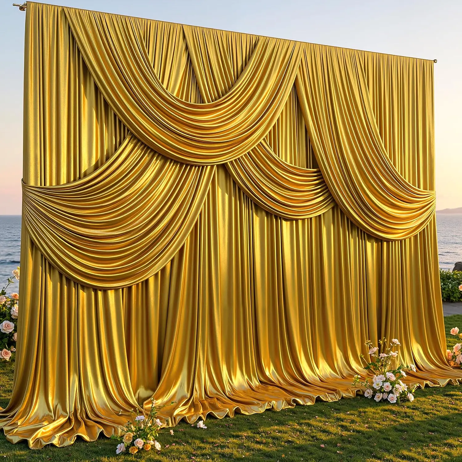 Gold Sequin Backdrop Curtain - 2-Panel 5ft x 10ft Wrinkle-Free Thick Glitter Drapes, Shimmer Wall, Photoshoot Backdrops, Wedding Decor, Festive Photo Settings, Party Ornaments, Shimmer Wall Backdrop, Backdrops For Photoshoot