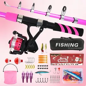Christmas Gift Box Fishing Rod and Reel Combo Set – Vibrant Telescopic Fishing Pole with Spinning Reel, Tackle Kit, Storage Bag & Portable Bucket | All-in-One Freshwater Fishing Gear for Beginners, Hobbyists | Festive Holiday Present for Anglers