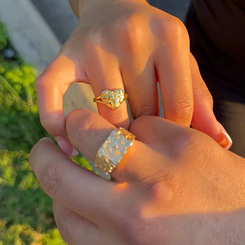 Matching Gold Nugget Couple Rings - His & Hers Set