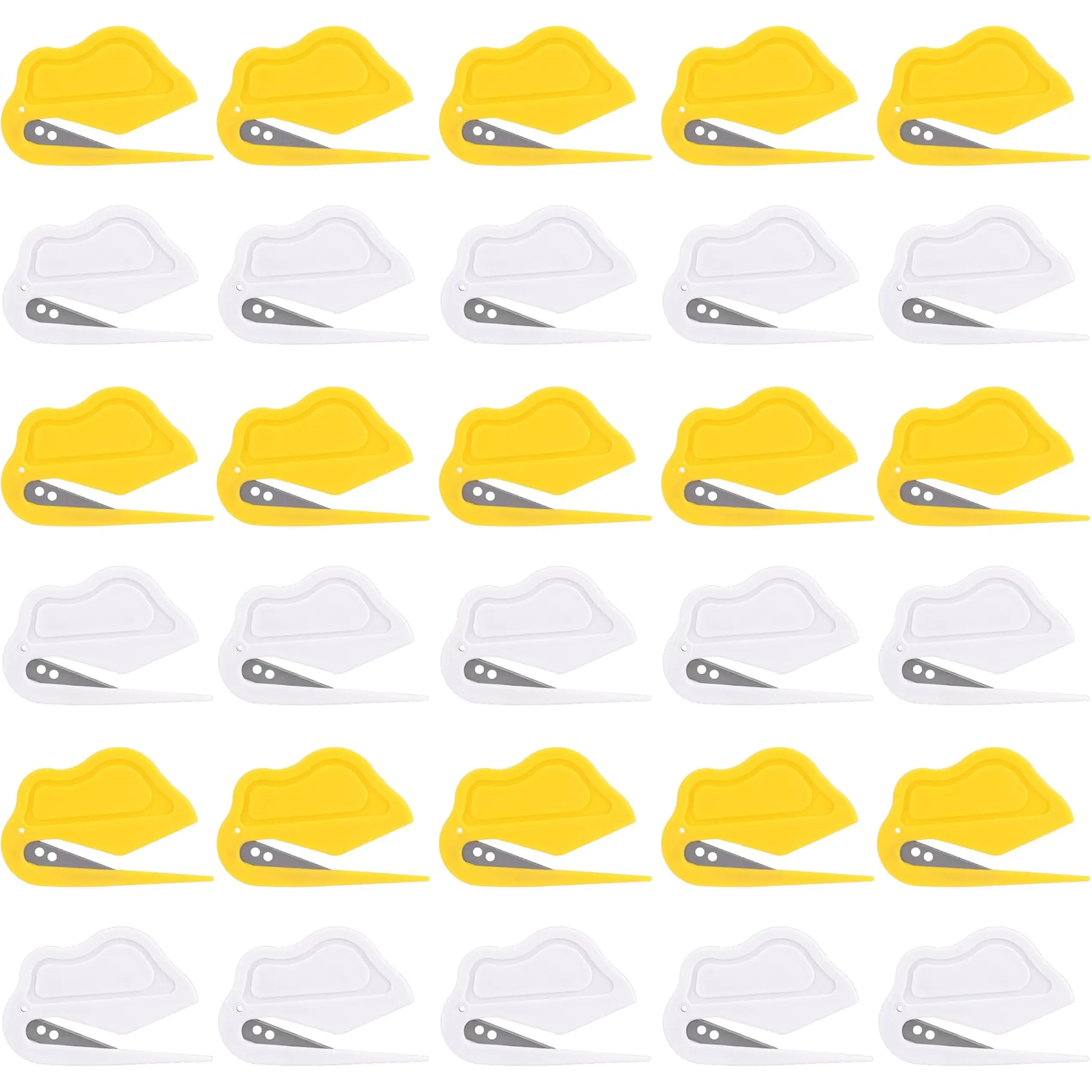 Runser 30 Pack Letter Openers Envelope Slitter, Mail Openers | hidden steel blade, safe cut mails, grip & hang hole, bulk 15 Yellow +15 White for home office