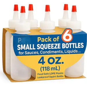 Plastic Squeeze Bottles with Red Tip Cap, 4 Oz  Bottle For Ketchup, BBQ, Sauces, Syrup, Condiments, Oil, Pancake, Cookie Decorating, Dressings, Travel, Camping, Lab, Arts and Crafts (1) |  Bottle, For Ketchup, BBQ, Sauces, Syrup, Condiments