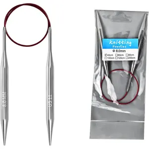 8.0mm Circular Knitting Needles - 16-inch/40cm US11 Ergonomic Stainless Steel Set with Tangle-Free Cable and Smooth Joints, Ideal for Hats, Socks, and Sleeves