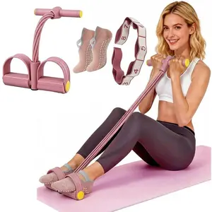 Pedal Resistance Bands Set, with 8-Section Elastic Training Bands & Pilates Grip Socks, Fitness Equipment for Women Abdomen, Waist, Arm, Leg