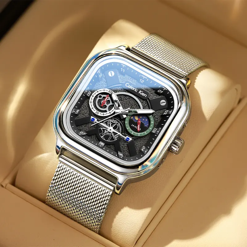 Caloric Kien Men's Luxury Stylish Multi-Functional Swiss Analog Quartz Watch - 30M Water-Resistant, Super Bright Luminous, Sapphire Crystal Glass, High Quality Classic Metal Quartz Watch, Analog Quartz Watches