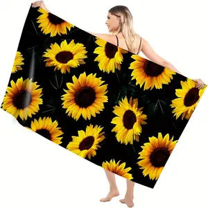 1 Piece Summer Sunflower Print Beach Towel - Dual-use as Bath Towel  Blanket Highly Absorbent Vibrant Floral Pattern Perfect for Travel Swimming Yoga Camping  Beach Accessory Cheerful Design Soft Texture Designed for Outdoor Enthusiasts
