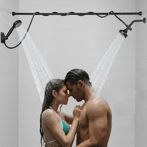 Double Shower  Dual for Couples High  and Adjustable Tandem Shower  System for 2 People Matte Black