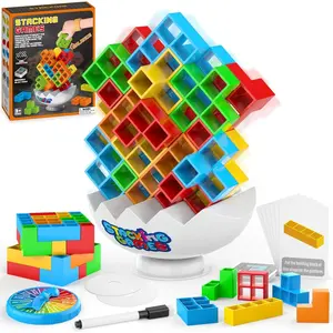 P-ITC067  70Pcs Tetra Board Game for Kids & Adults 4-8 8-12, Team Building Blocks Stacking Game, Stacking Balance Toy for Family Friend, 2 Players+ Family Games