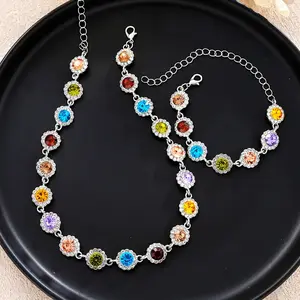 Serelune Jewelry B Bohemian Dopamine Colorful Rhinestone Artificial Crystal Necklace, Whimsical Necklace, Elegant Sparkling Jewelry for Women & Girls, Perfect Gift for Holidays & Birthdays