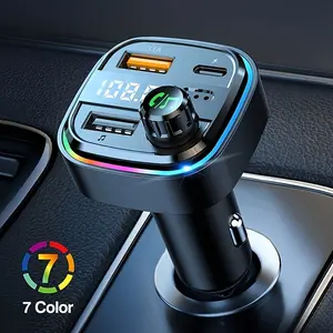 Bluetooth 5.3 Car FM Transmitter, 3-Port Fast Charger (3.1A USB + PD Type-C), RGB Ambient Light, Hands-Free Calling, AUX & U-Disk MP3 Player, 7-in-1 Wireless Radio Adapter with Overcurrent/Overheat/Short Circuit Protection for All Cars