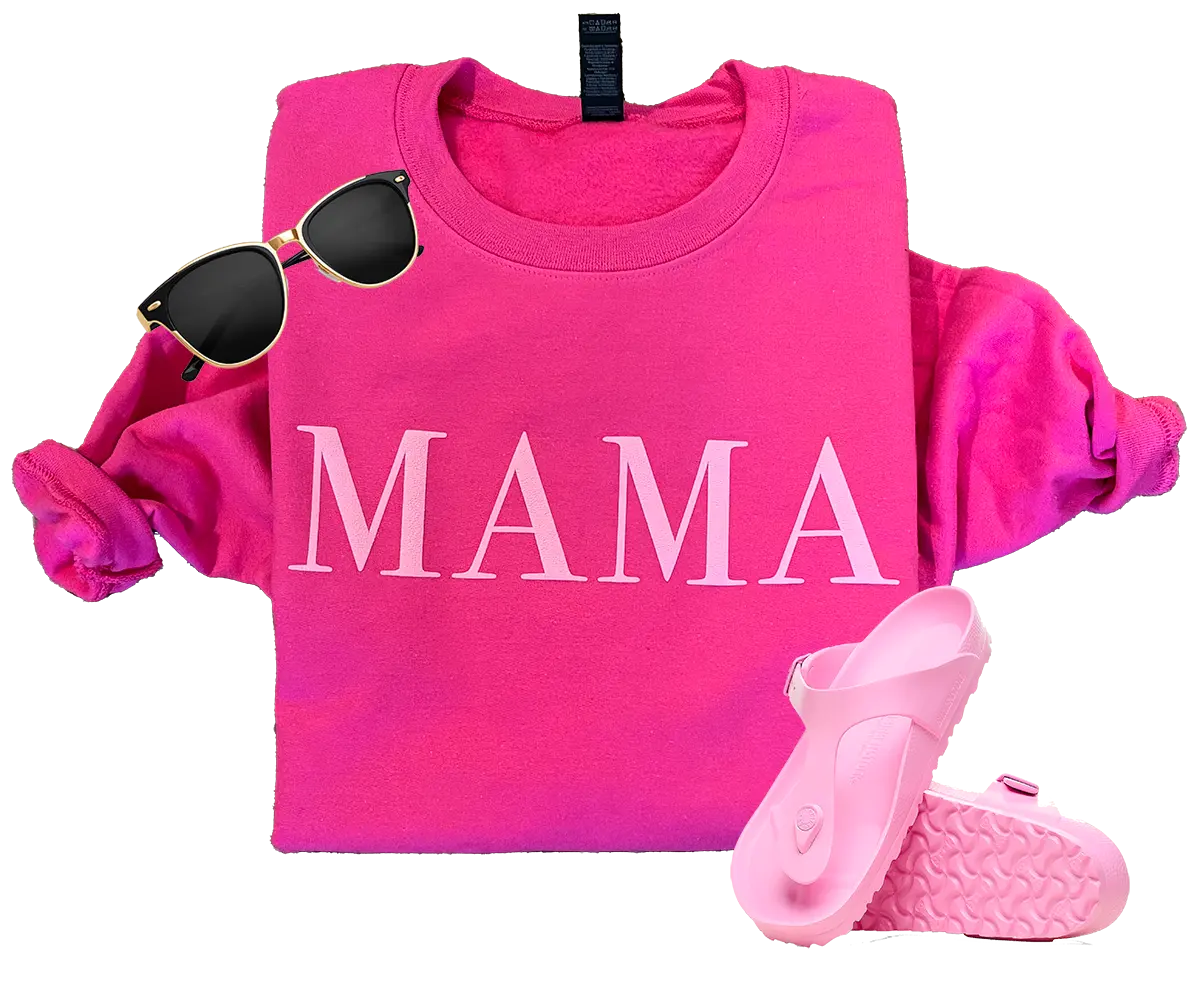 Gildan Brand Mama sweatshirt, mom gift, pink mama sweatshirt, girl mom sweatshirt, puff print, pink on pink Fit Womenswear Comfy