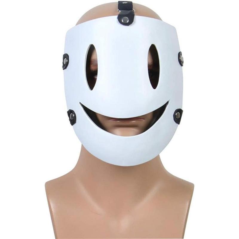 High-Rise Invasion Cosplay Mask Sniper Mask Tenkuu Shinpan Mask White Smile Resin Mask for Halloween Cosplay Props Gift Creepy Spooky