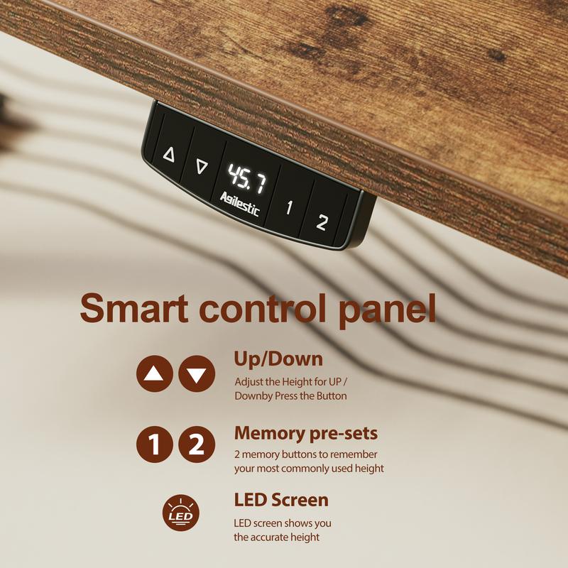 Agilestic 55.1 Inch Electric Height Adjustable Standing Desk, Sit to Stand Up Computer Desk with Memory Preset, Ergonomic Home Office Desk with Hooks,White/Black/Rustic Brown/Dark Walnut