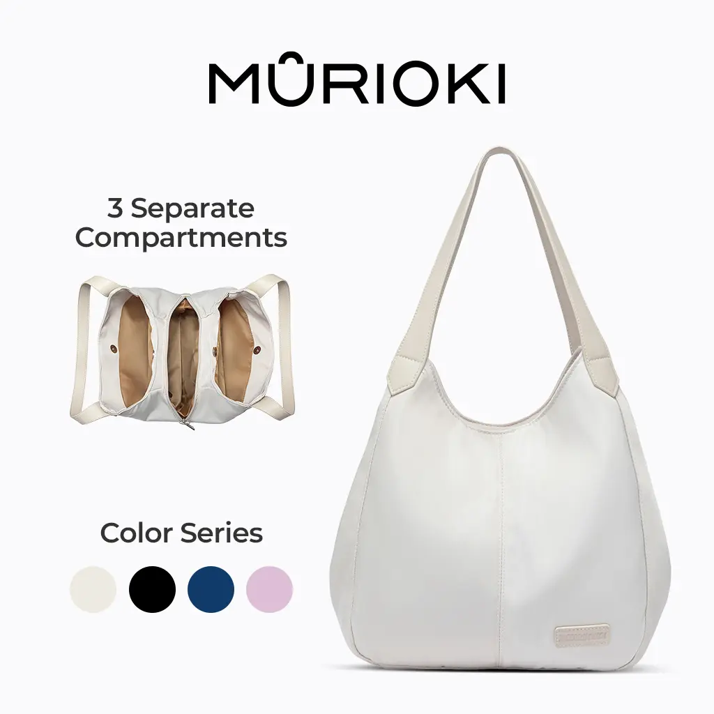 Tote Bag - Scratch-Resistant Nylon Twill Shoulder Tote Bag with 3 Compartments & Leather Strap, Zipper & Magnetic Snap Hobo Purse for 11 Inch Tablet, Everyday Casual Gift for Women, Teachers & College Students