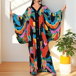 Caftans for Women Plus Size – V-Neck Batwing Sleeve Kaftan Dress, Loose Fit Beach Swimwear Cover-Up, Casual Loungewear House Dress for Summer – Soft Rayon Mumu Dress