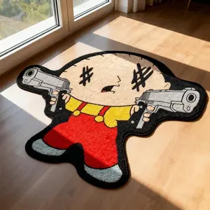 Funny Irregular Shape Cartoon Theme Pants Anime Character Dual Gun Design Decorative Rug, Washable Plush Carpet for Living Room Bedroom Balcony Outdoor Versatile Use