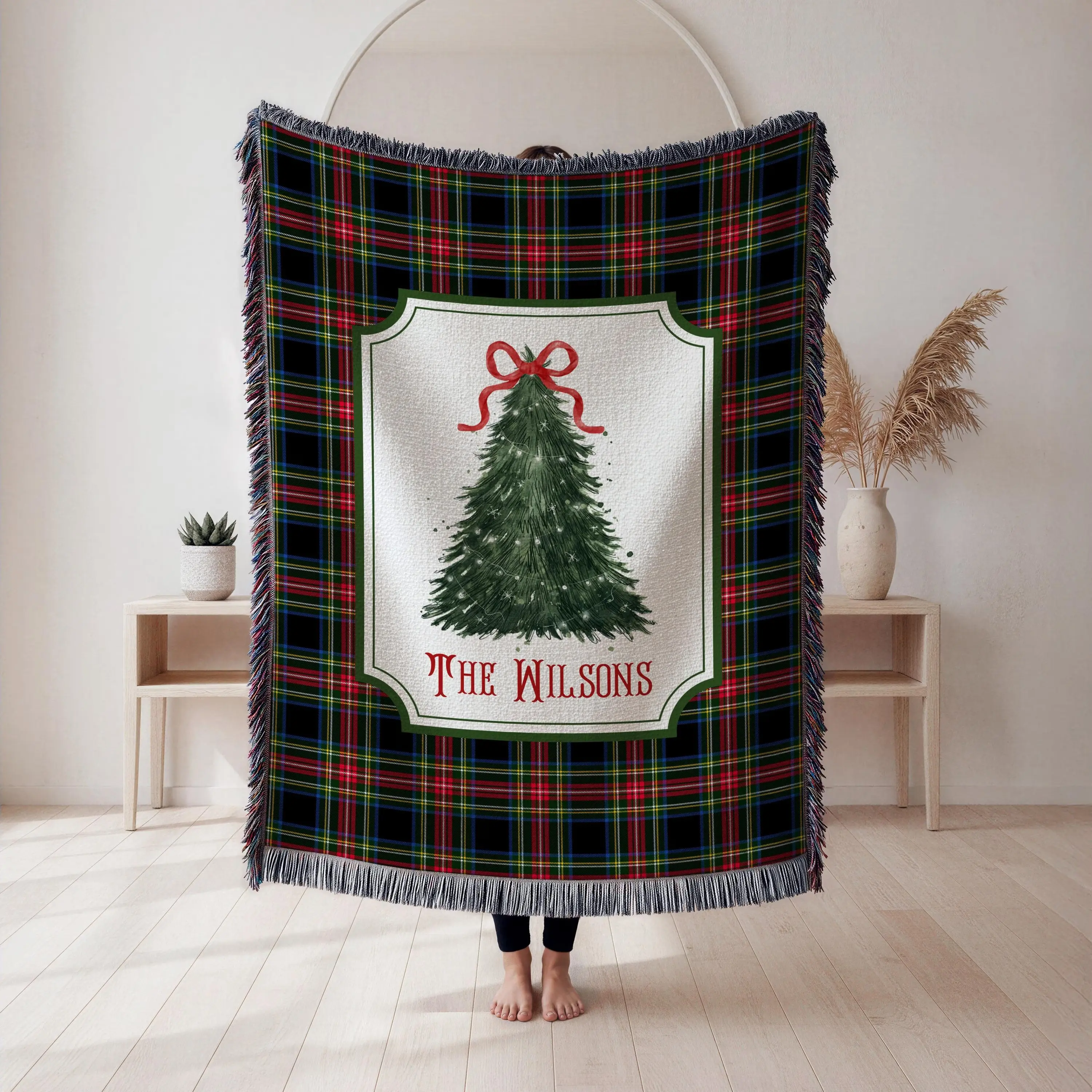 Personalized Christmas Woven Blanket Tapestry: Custom Family Christmas Gift