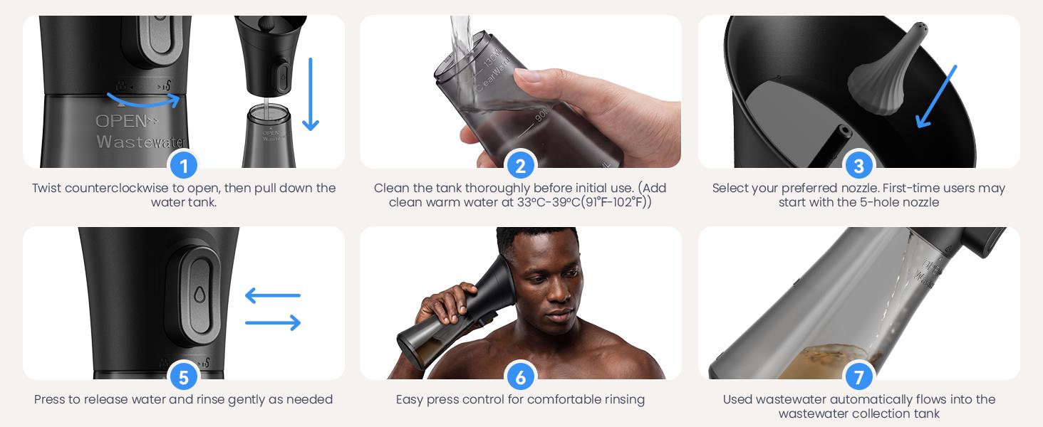 [backtoschool]Ear Wax Removal Tool, 1-Handed Manual Water Ear Irrigation System with Silicone 2-in-1 Tank, Waterproof Design, Gentle 3 Nozzle Attachments, Safe for Adults