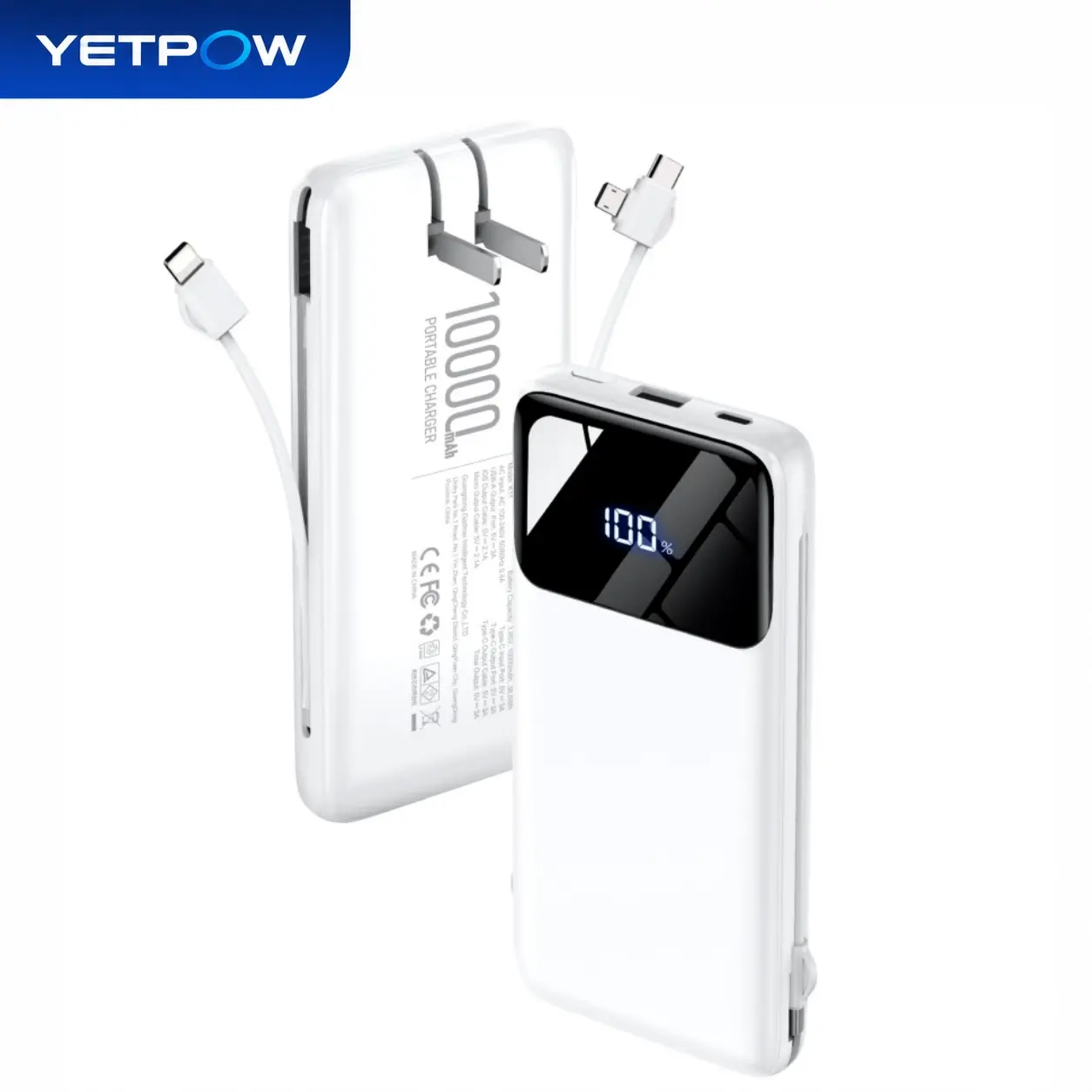 YETPOW Portable Charger Power Bank, 10000mAh Slim USB-C Battery Pack with Built-in Cables and Foldable Wall Plug, 15W Fast Charging Portable Phone Charger for iPhone and Samsung, Travel Essentials, K11 summerwins