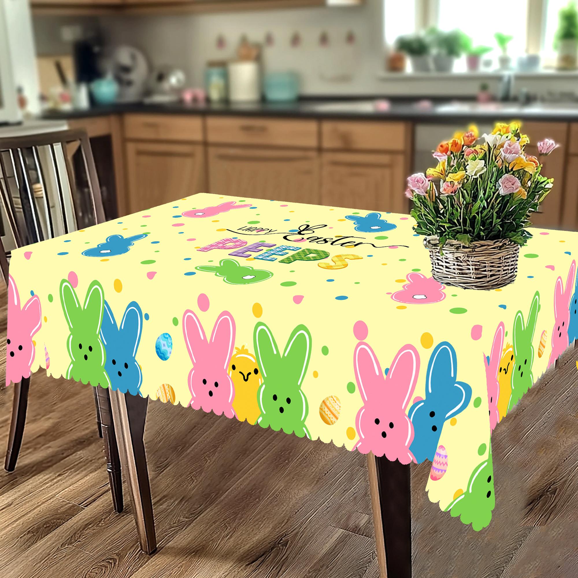 XEXSIN Easter Tablecloth Rectangle/Round with Bunny & Easter Egg Design Colorful Rabbit Kitchen Table Cover for Holiday Dining Spring Outdoor Parties Camping Farmhouse Style Decor