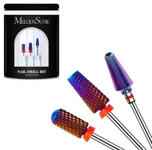 3Pcs Nail Drill Bits Set, 3/32'' Carbide Tungsten Bits, 5 in 1, Smooth Round Top Large Barrel and Tornado Bits, Suitable for Manicure Pedicure Cuticle Gel Acrylic Remover, Purple