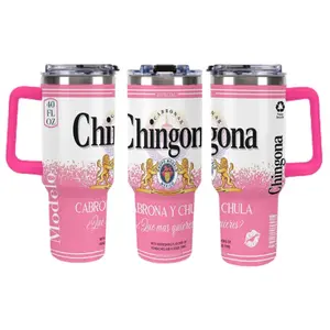 Chingona Modelo Pink Cabrona y Chula Mexican Style Inspired 40oz/20oz Stainless Steel Tumbler with Lid - Insulated Travel Mug - Double Wall Vacuum Flask for Cold Drinks