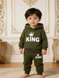 Spring Autumn Baby Boy Letter Print Fleece Hoodie and Pants Set, Cute Two-Piece, Toddler Boys' Casual Wear, Baby Boy Clothes