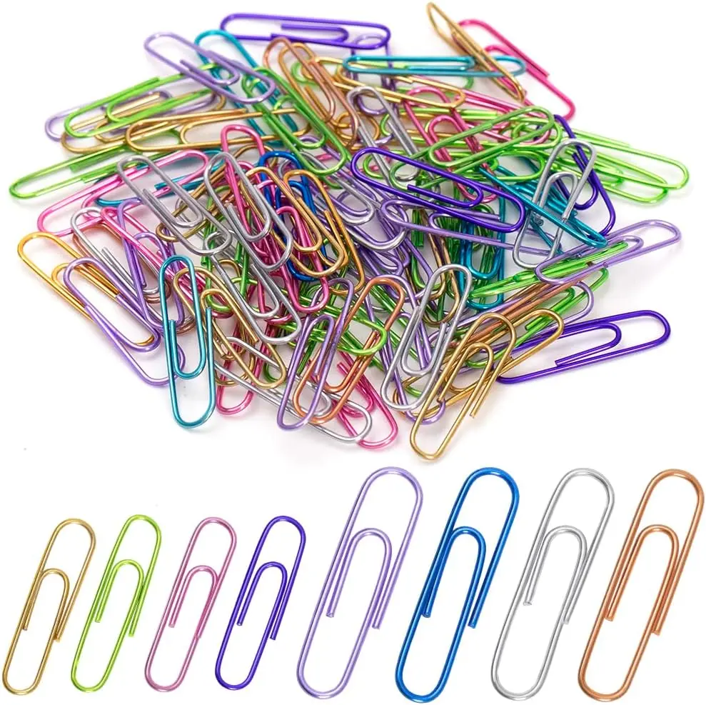 200pcs Assorted Paper Clips Sewing Supplies Crafts Tool Kit - Brilliant Hues, 2 in Jumbo & 1.3 in Medium Sizes for Office & Sewing Use