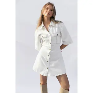 Hailey Denim Mini Dress - White Denim