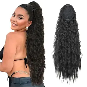 Ponytail Wig 23 Inches Human Hair Women's Elastic Braided Corn-Styled Ponytail with Elastic Net Attached Wool Curly Hair Water Wave Hairpiece italian  curl  organique 4c  extensions