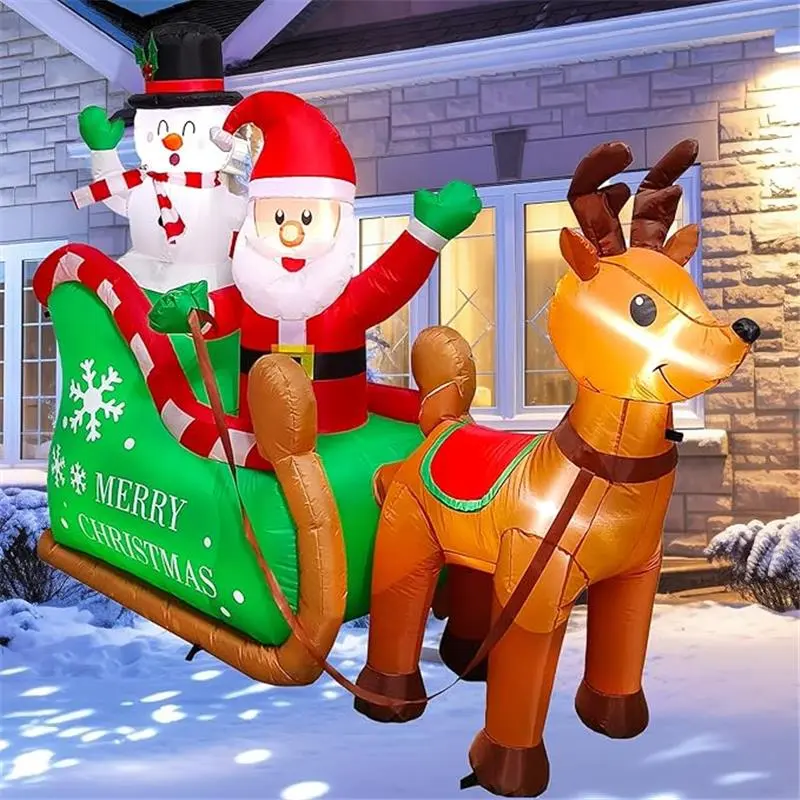 7.2 FT Long Christmas Inflatables Santa Claus on Sleigh with Snowman & Reindeer, LEDs Build-in Blow Up Christmas Yard Inflatable Decoration for Outdoor Indoor Garden Lawn