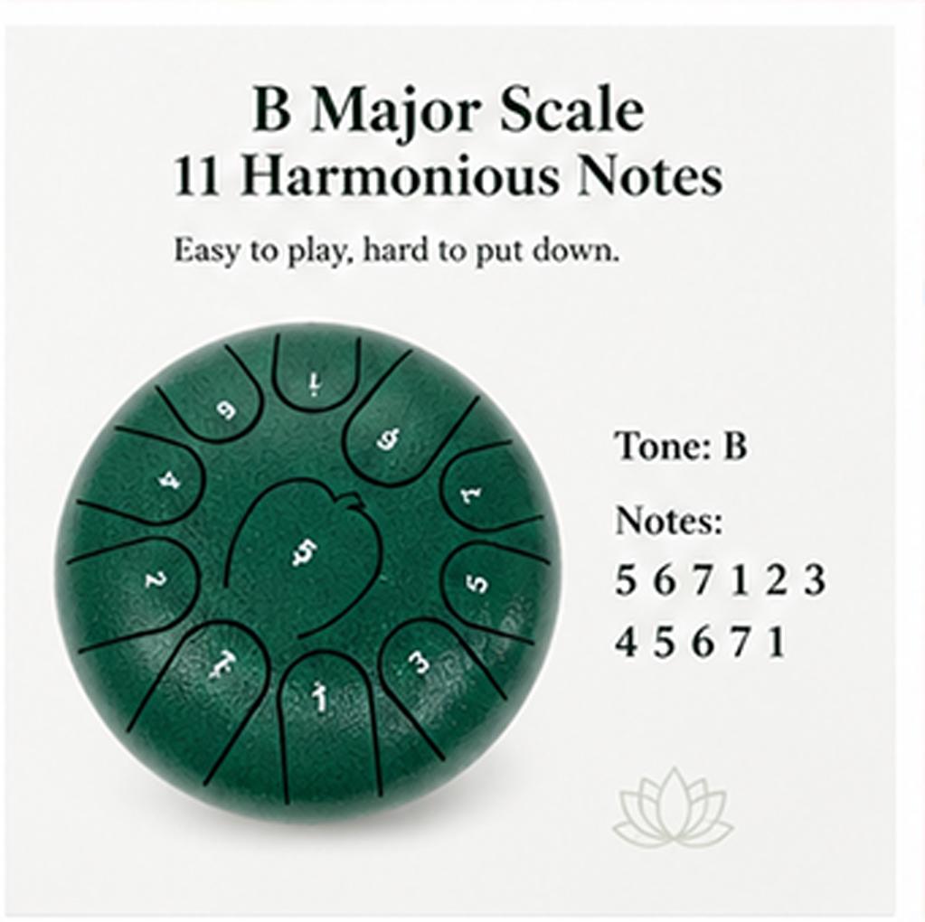 11-Note Steel Tongue Drum in B Major with Carry Bag & Mallets, Meditation Drum for Adults and Beginners, Handpan Style Percussion Instrument for Yoga, Relaxation, Mindfulness and Sound Healing