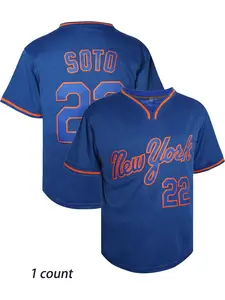 Men's 22 Soto Embroidery Baseball Jersey, Loose Casual Breathable Quick Drying Baseball Top, Men's Sportswear for Daily Wear, Jersey Tee