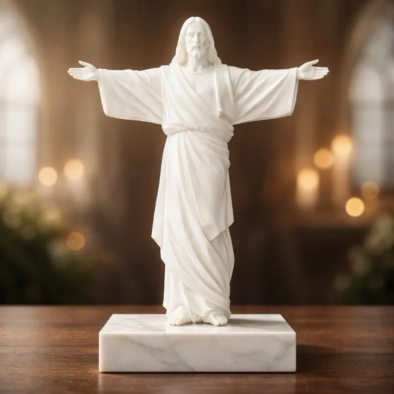 Two Pack Jesus Statue Set - Elegant White  Base - Perfect for Home Decor & Religious Displays