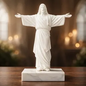 Two Pack Jesus Statue Set - Elegant White  Base - Perfect for Home Decor & Religious Displays